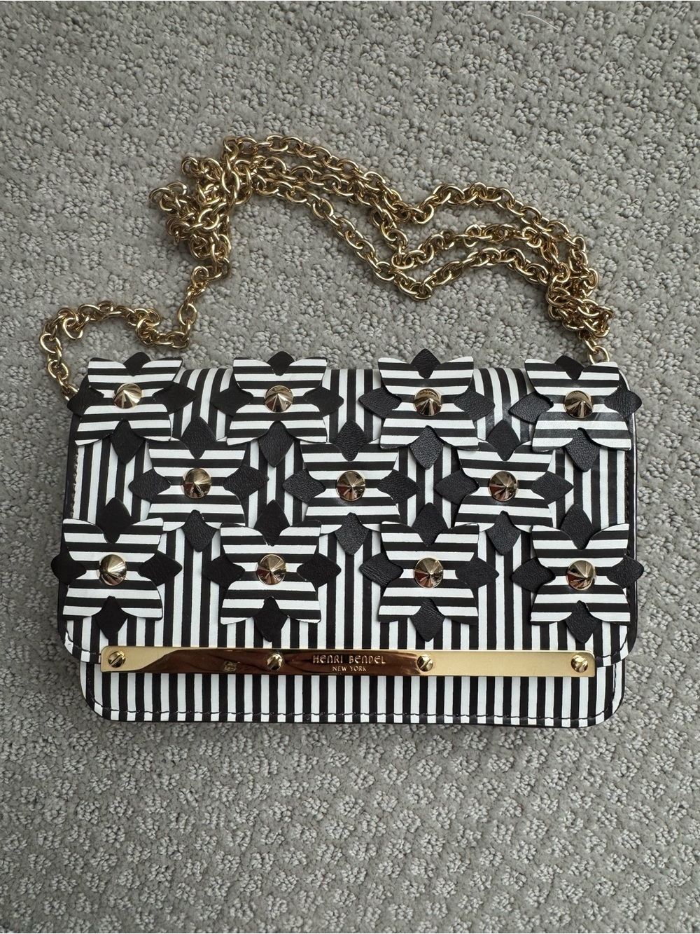 Henri Bendel Brown and White Floral Appliqué Crossbody Clutch - Picture 4 of 4